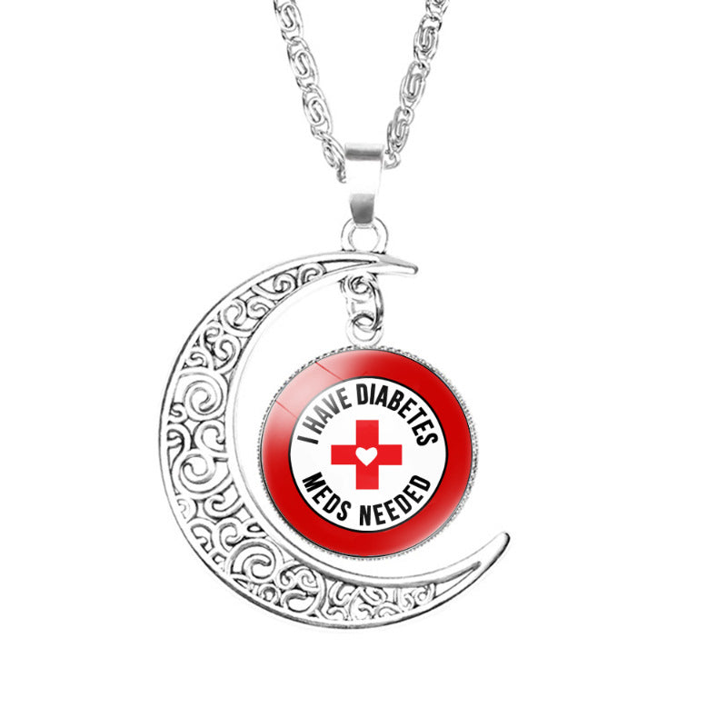 Wholesale Life Star Moon Necklace Medical Signs Diabetic Diabetes Warning Necklace